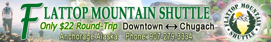 Flattop Mountain Shuttle provides van transportation from downtown to the trailhead and back for $22 per person. The Shuttle leaves from 4th & C at 1 p.m. and gets to the trailhead at 1:30. Hikers meet back at the van at 4 and are back downwtown at 4:30. Flattop Mountain Shuttle / Hike Anchorage Alaska